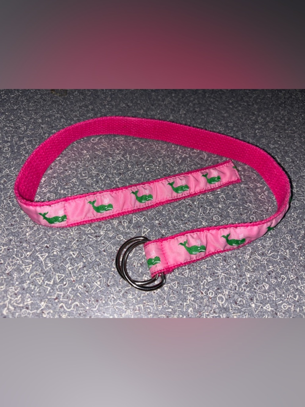 Kids Sized Canvas Pink Belt With Green Whales 27”